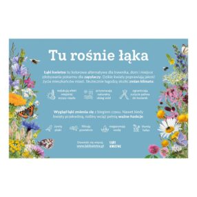 tablica informacyjna z napisem TU ROŚNIE ŁĄKA