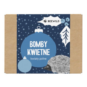 Kartonik ze świątecznymi motywami i napisem BOMBY KWIETNE