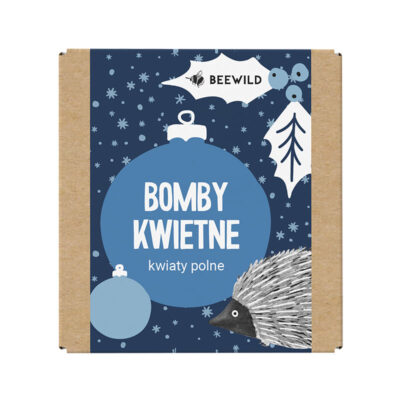 Kartonik ze świątecznymi motywami i napisem BOMBY KWIETNE