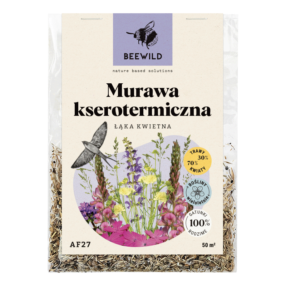 przezroczyste opakowanie nasion, na etykiecie kwiaty i napis: MURAWA KSEROTERMICZNA