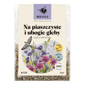 przezroczyste opakowanie nasion, na etykiecie kwiaty i napis: NA PIASZCZYSTE I UBOGIE GLEBY