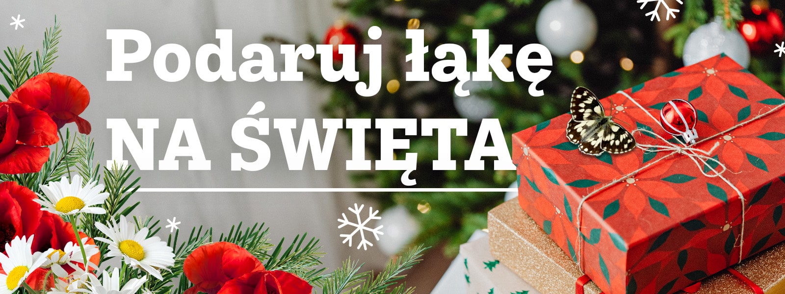 Grafika z napisem: Podaruj łąkę na Święta!