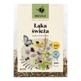 przezroczyste opakowanie nasion, na etykiecie kwiaty i napis: ŁĄKA ŚWIEŻA