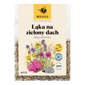 przezroczyste opakowanie nasion, na etykiecie kwiaty i napis: ŁĄKA NA ZIELONY DACH