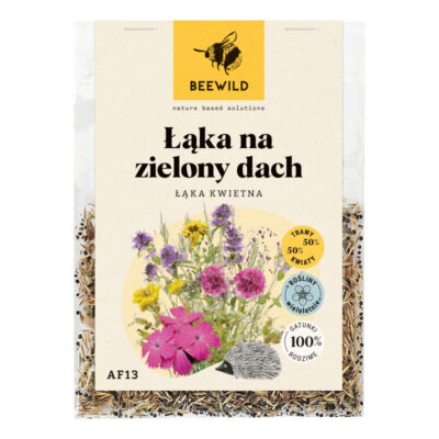 przezroczyste opakowanie nasion, na etykiecie kwiaty i napis: ŁĄKA NA ZIELONY DACH