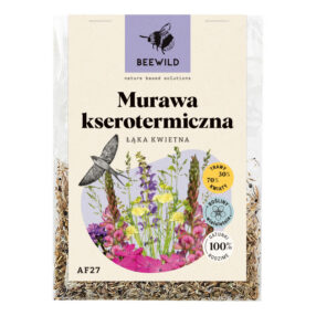 przezroczyste opakowanie nasion, na etykiecie kwiaty i napis: MURAWA KSEROTERMICZNA